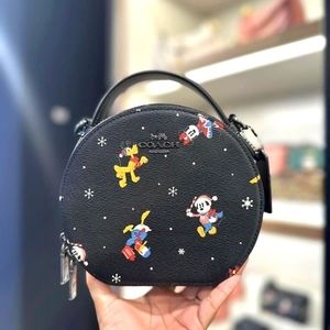 NWT Coach CM846 Disney X Coach Canteen Crossbody With Holiday Print Black Multi